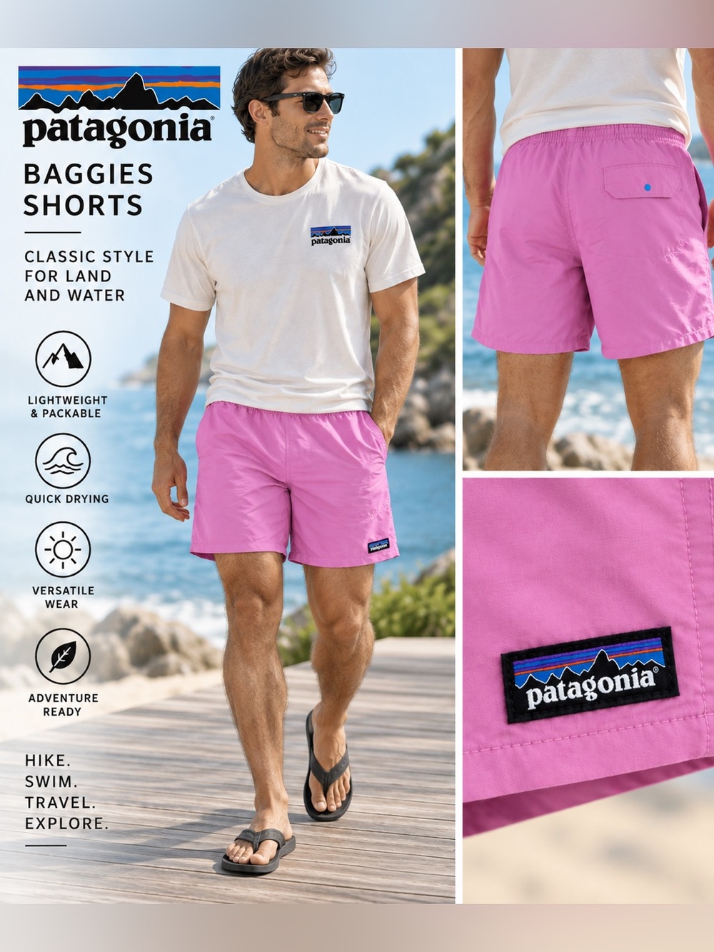 Patagonia Baggies Shorts Men’s Medium Pink 6” Inseam Mesh Pockets